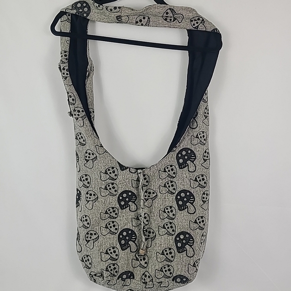 Kathmandu Imports Bag Purse Crossbody Handmade Black Grey Mushroom Print - Picture 6 of 6